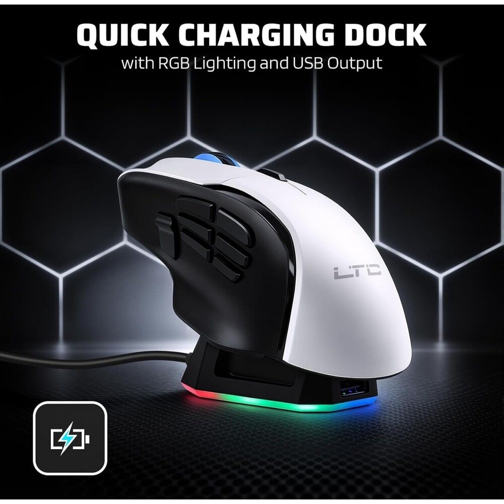 LTC MKM071 Wireless MMO Gaming Mouse with RGB Charging Dock, Tri-Mode